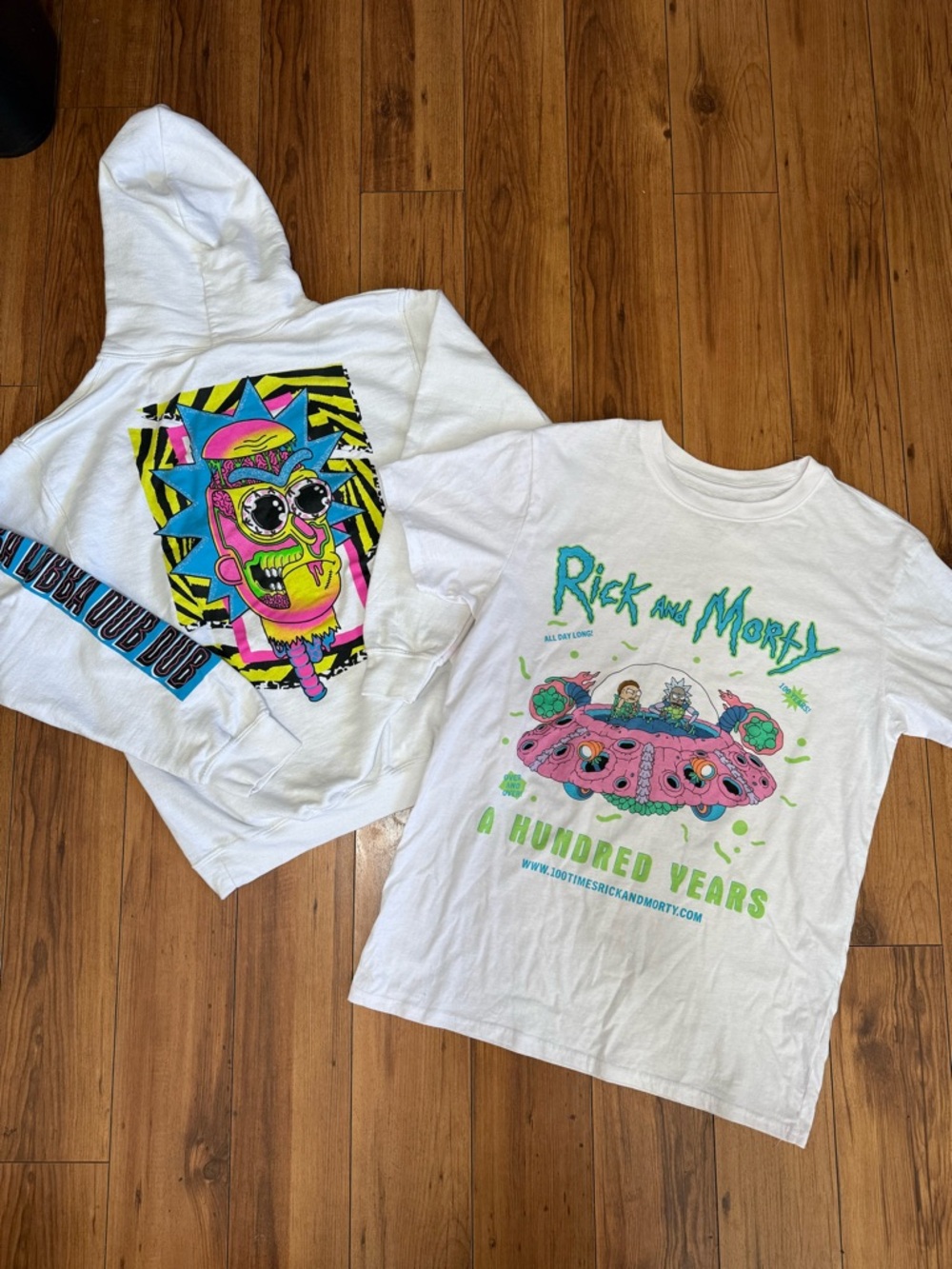 Rick and Morty White Graphic Tee and Hoodie Bundle